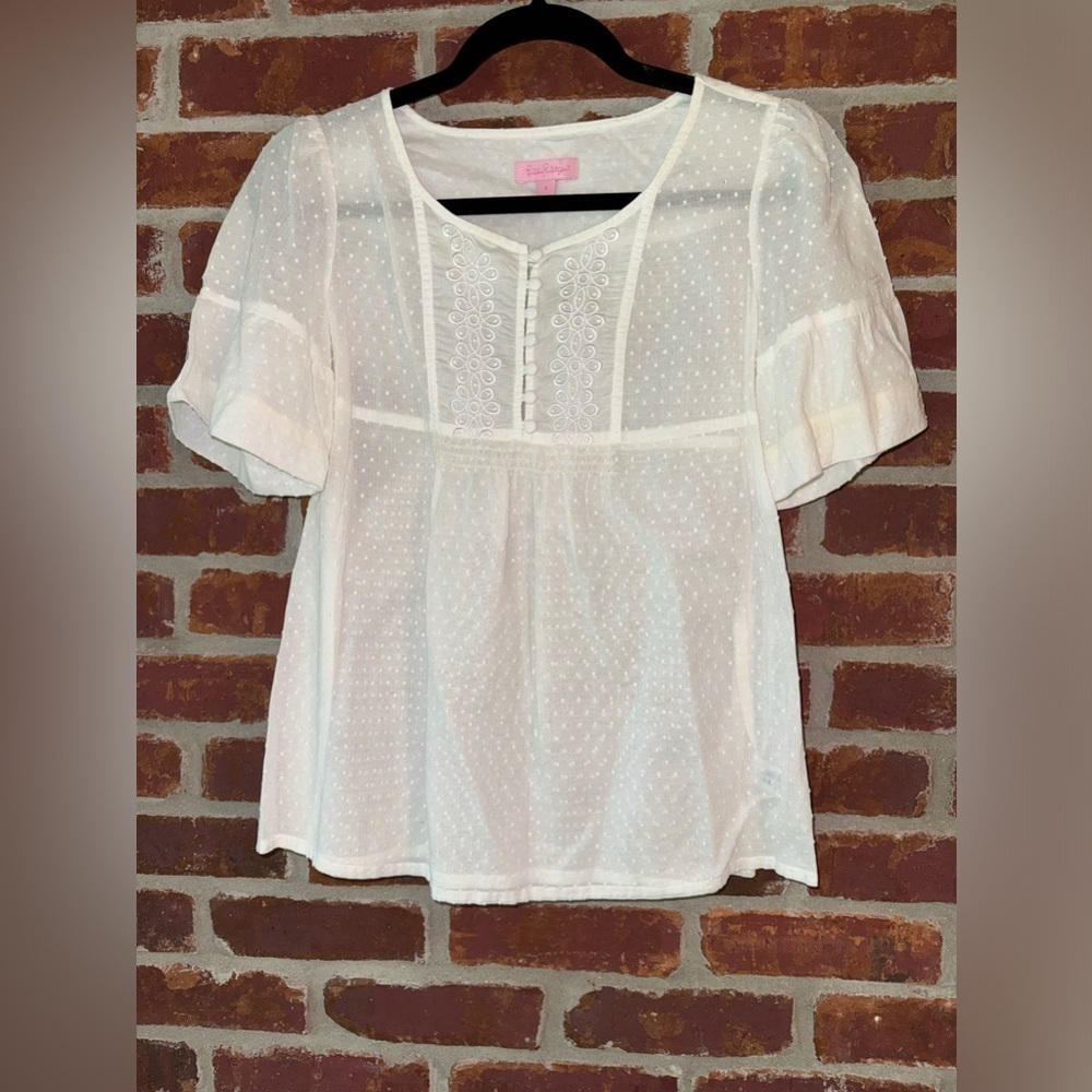 Lilly Pulitzer ivory colored Swiss dot flowy top